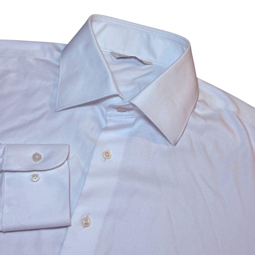 Suitsupply Mens 40/L White Extra Slim Fit Formal‎ Dress Shirt Textured Cotton